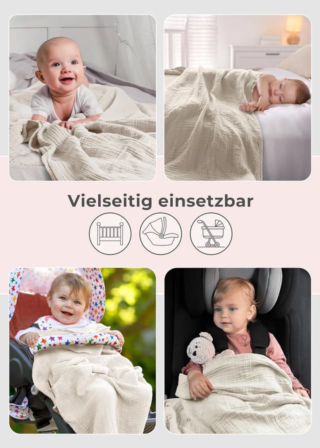 Thumbnail 4 de LAYNENBURG Musselin Babydecke 120x120 Creme