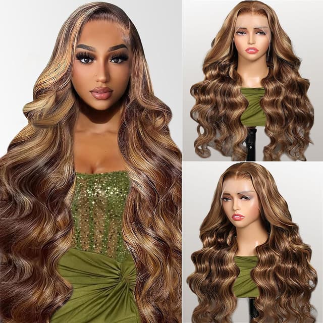 Detalle de Qimo Honey Blonde Human Hair Wig (30 Inch) – 13x6 HD Lace Front, 200 Density, Ombre Body Wave