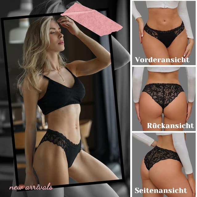 Detalle 2 de Sth Big Spitzen Unterhosen Damen Slip Unterwäsche Hipster 4er Set