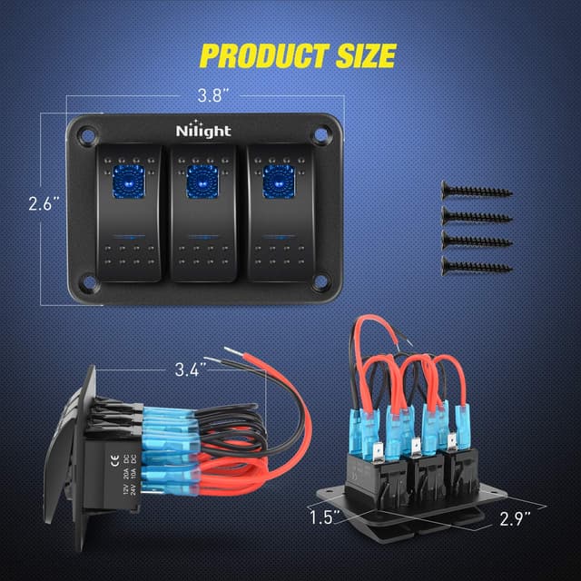 Thumbnail 6 de Nilight 90017C 3-Gang Aluminum Toggle Switch Panel