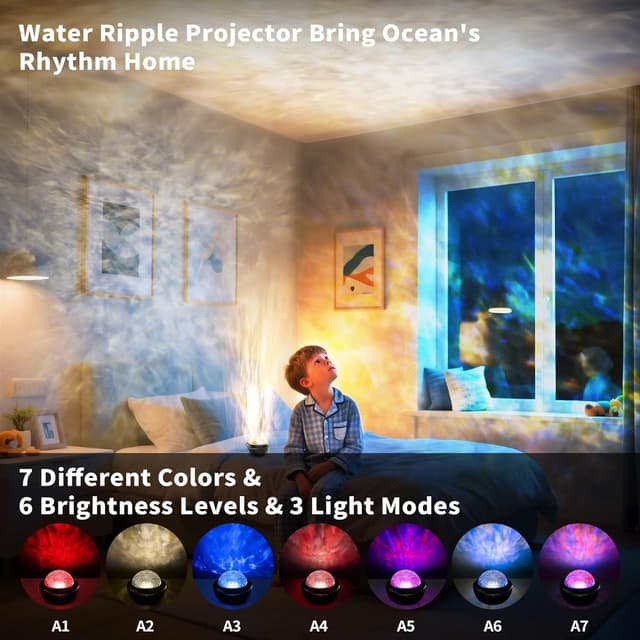 Detalle 2 de Fokky Galaxy Projector Sensory Lights with Remote Control – Ocean Wave Light, 7 Colours for Kids and Adults