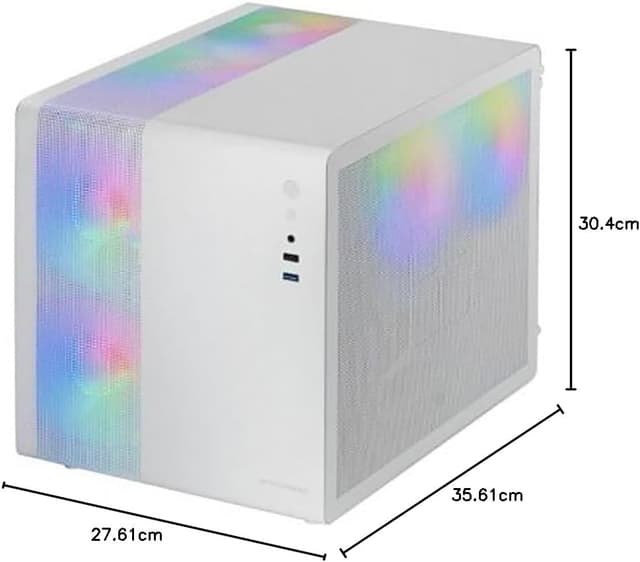 Detalle de Mars Gaming MC-400 Weiß – kompaktes Micro-ATX-Gaming-Gehäuse mit Voll-Seitenfenster aus gehärtetem Glas