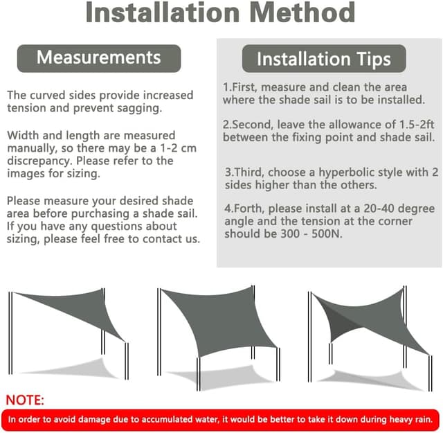 Detalle de OFFCUP Sun Shade Sail 3m x 4m Rectangle waterproof awning canopy (grey)