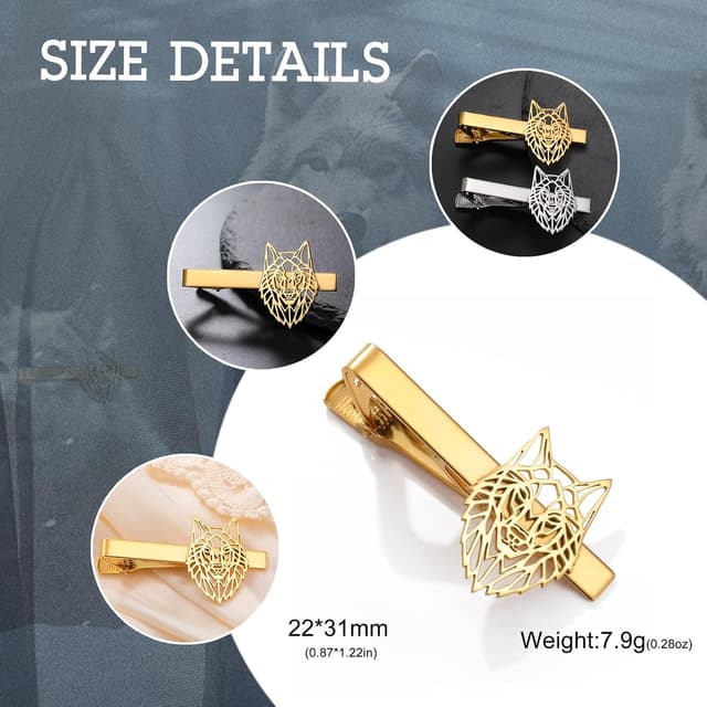 Detalle de Dreamtimes Wolfskopf-Krawattenklammer im Wikinger-/Gothic-Design aus Edelstahl