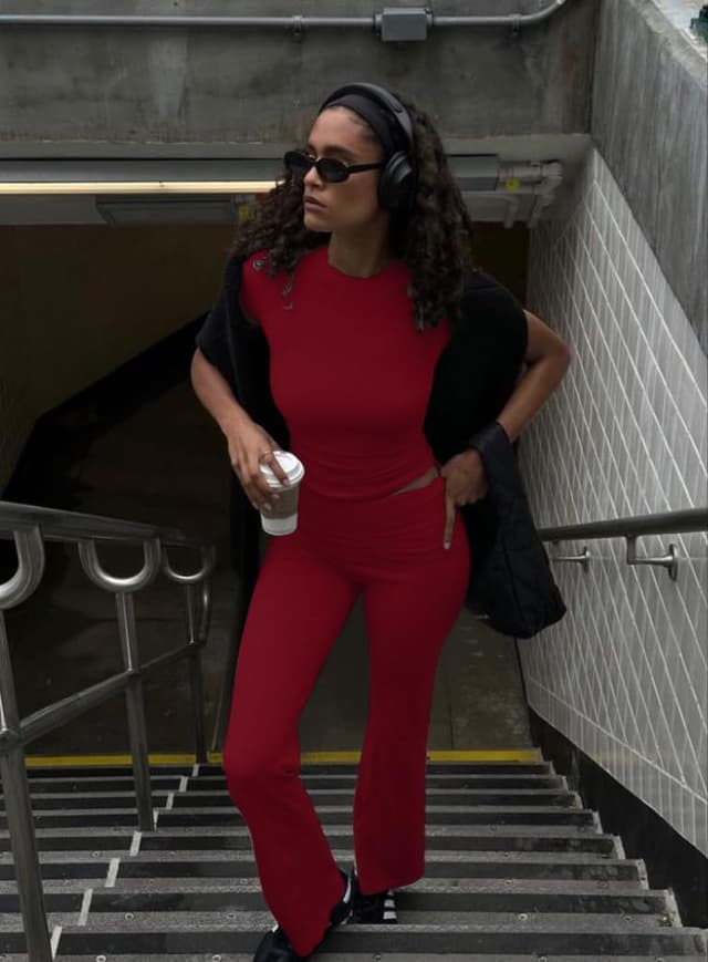 Detalle de AYWA 2-Piece Lounge Set, Foldover Flare Pants