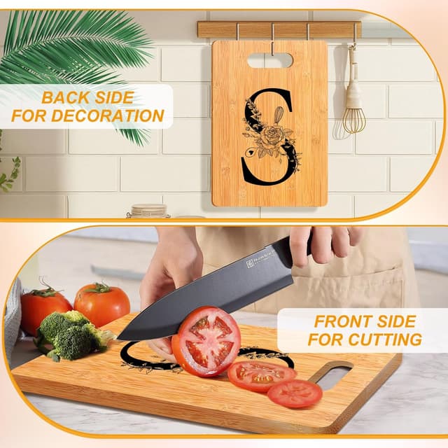Detalle de Wzczf graviertes Bambus-Schneidebrett als Einzugsgeschenk für Frauen (S) – personalisiertes Küchen-Geschenk mit Monogramm