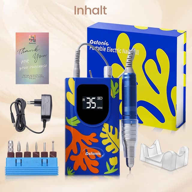 Thumbnail 6 de Delanie Professioneller Nagelfräser (35000 U/min) – wiederaufladbar mit 6 Bits, LCD und variabler Drehzahl, blau im „Matisse“-Stil