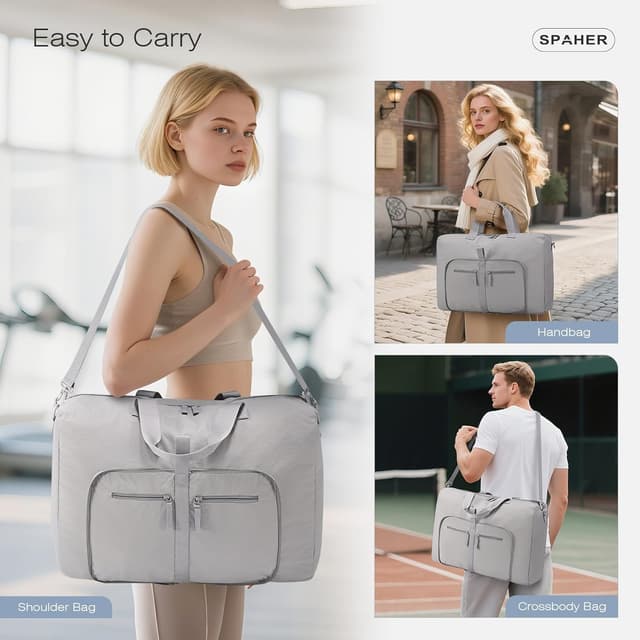 Detalle de SPAHER borsone da viaggio pieghevole 40L (55x35x20 cm) con sacchetto scarpe e beauty case, grigio scuro