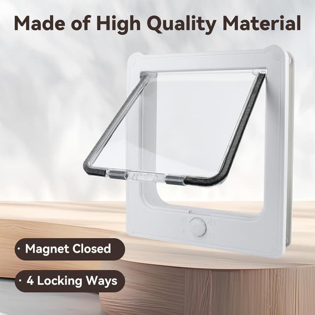 Detalle de PETLESO Katzenklappe mit 4-Wege-Magnet-Verschluss (leise, wind- und regendicht) für Türen – weiß