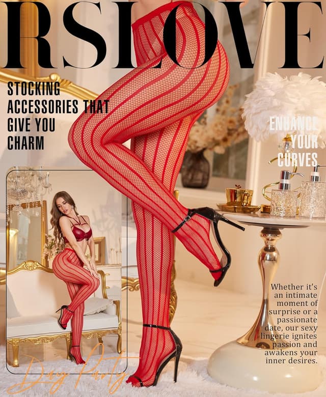 Detalle de RSLOVE Women Hold Up Stockings – Fishnet Vertical Stripe Tights (Hold-Ups)