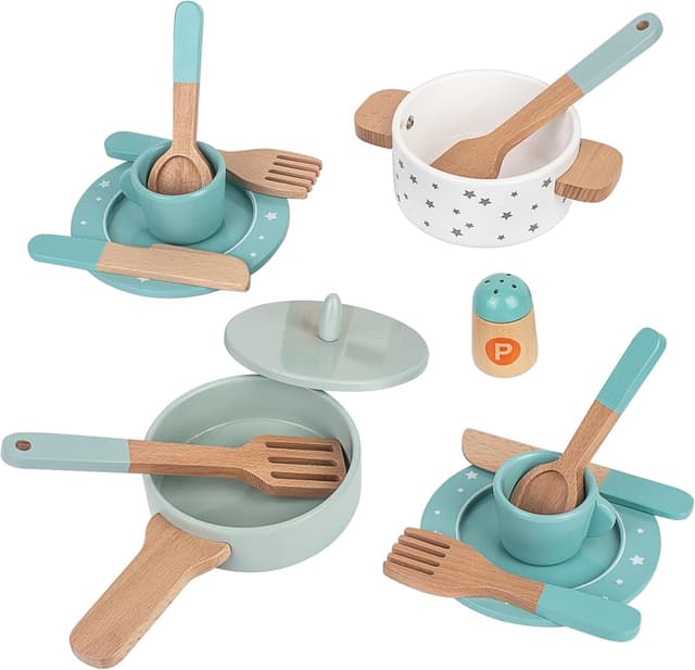 Imagen de Juego de ollas y sartenes de madera para niños 3+ en OfertitasTOP
