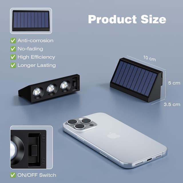 Detalle de Wudyfei Solar Fence Lights Outdoor (4 Pack) with 3LED and 3 Convex Lenses, IP65 waterproof solar wall lights