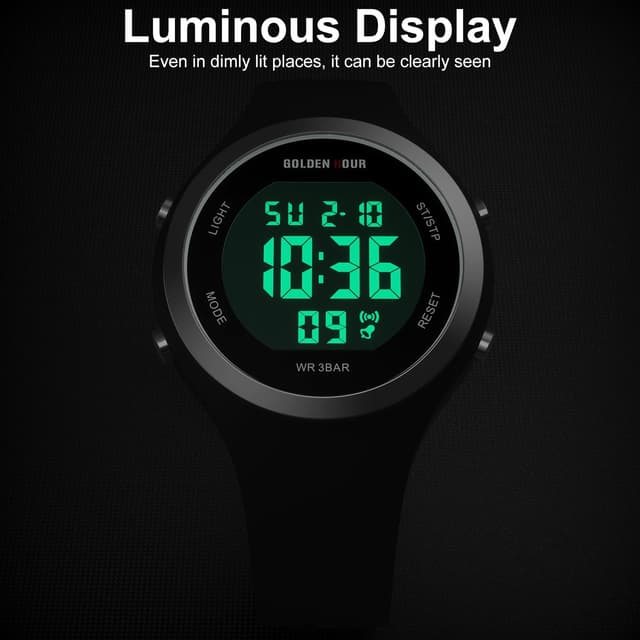 Detalle 2 de GOLDEN HOUR Montre digitale femme étanche 5 ATM chronographe sur bracelet silicone