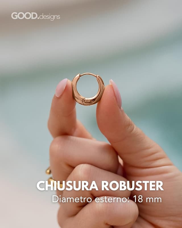 Detalle de Orecchini a cerchio in acciaio inox da donna: mini 18 mm impermeabili e anallergici (oro 18K, oro rosa o argento)