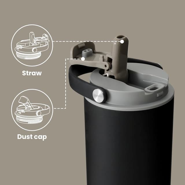 Detalle 2 de BOTTLE BOTTLE Insulated Water Bottle with Straw and Handle (750ml) – Ebony, Leak Proof