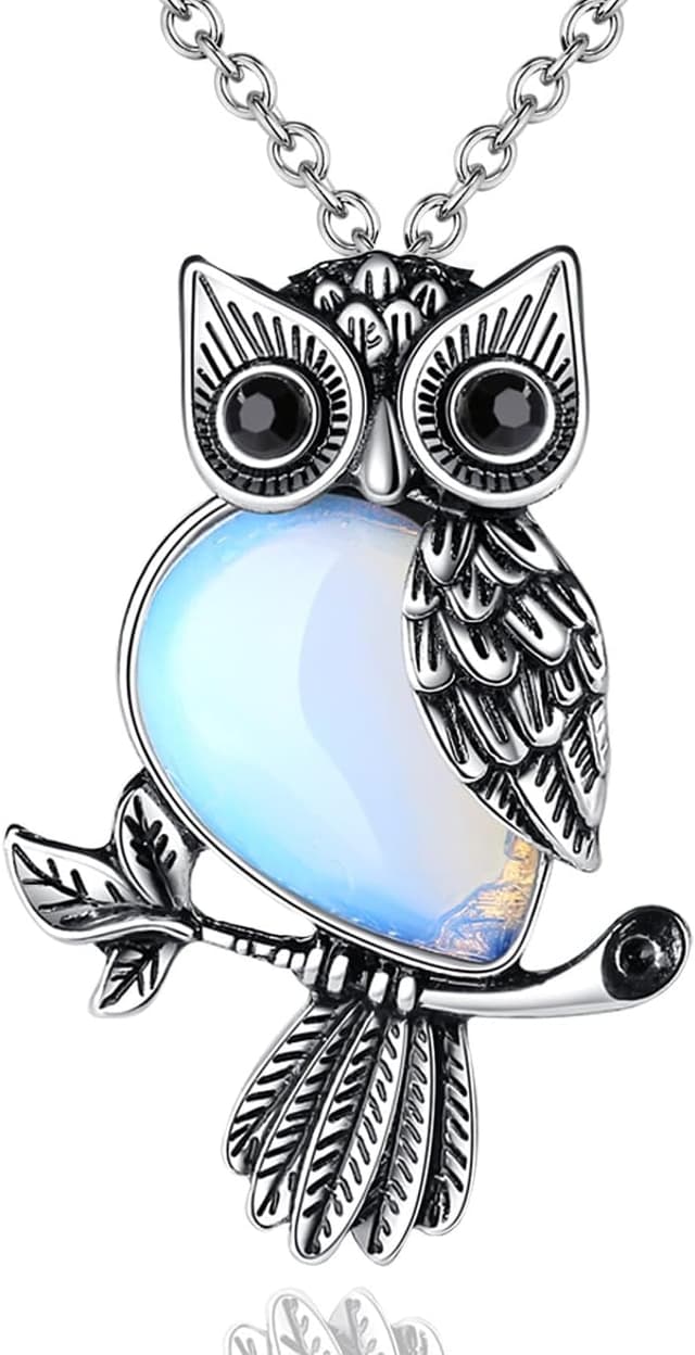 Detalle de XIANNVXI Crystal Owl Necklace with Opalite Pendant on a Silver Chain for Women