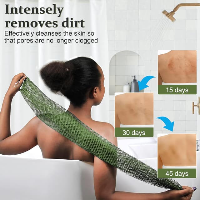 Detalle 2 de African Net Sponge Authentic with Knots – Exfoliating Body & Back Scrubber (Long Loofah Bath Sponge), Brown