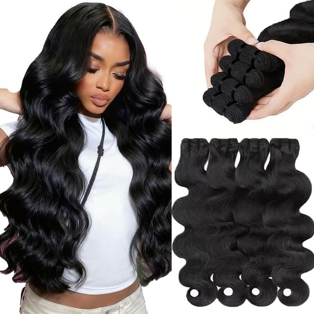 Detalle de 14A Raw Human Hair Bundles (18 20 22 24 Inch) Brazilian Virgin Body Wave, 100% Unprocessed, 4 Bundles