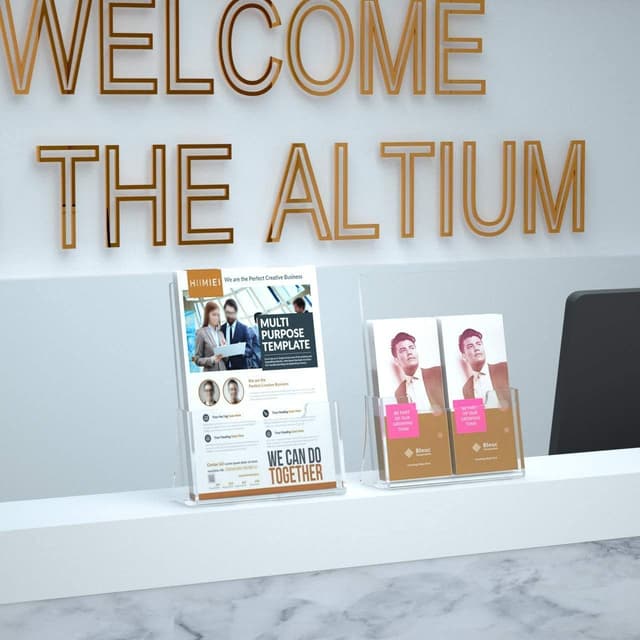 Detalle de HIIMIEI Acrylic Freestanding Brochure/Leaflet Holder (A5, Clear) – 2 Pack