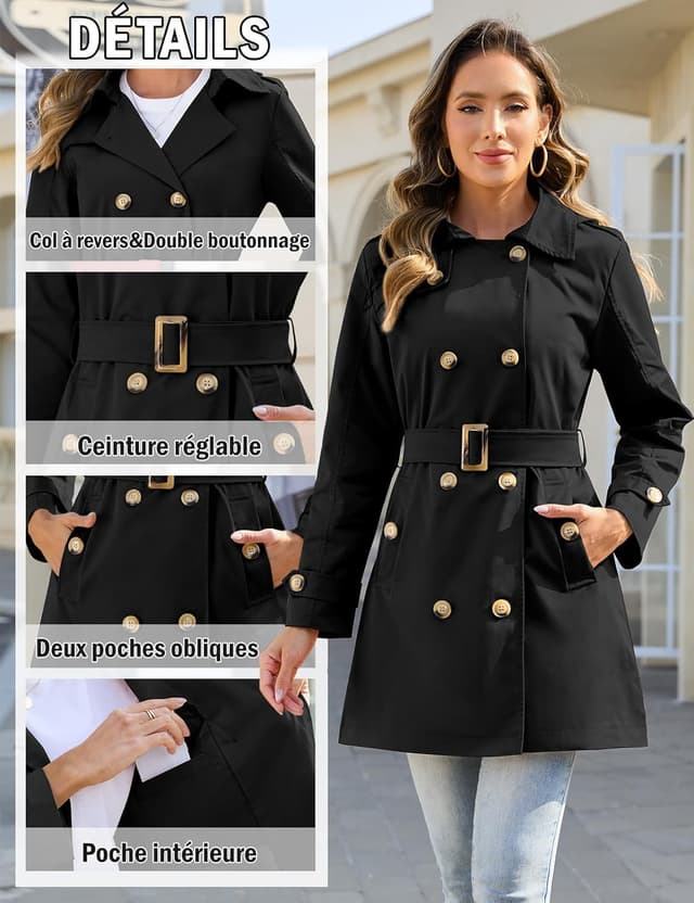 Thumbnail 3 de Tuopuda Trench Coat Femme Double Boutonnage