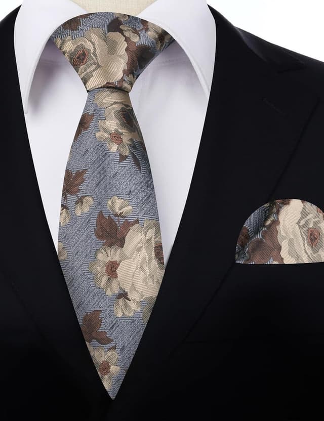 Detalle de Alizeal men’s flower pattern tie and pocket square set (classic casual for wedding & party)