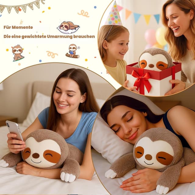 Detalle de SQEQE Gewichtetes Faultier Kuscheltier (35 cm) – Plüschkissen mit wohltuendem Druck