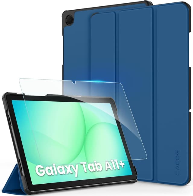Detalle de CACOE Ultradünne PU-Ledertasche für Samsung Galaxy Tab A11+ / A9+ 11 (2025) mit Standfunktion und Schutzfolie – Meeresblau
