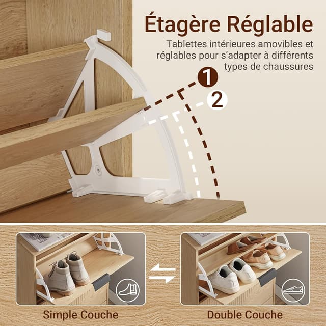 Thumbnail 6 de SoBuy FSR213-N meuble à chaussures étroit 24 cm en bois nordique (60 x 24 x 120 cm)