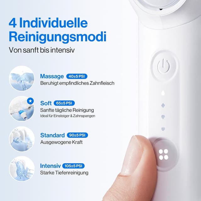 Detalle de usmile C10 tragbare Munddusche mit bis zu 95 Tagen Akkulaufzeit, 4 Reinigungsmodi und 180 ml Tank (IPX7, Schwarz)