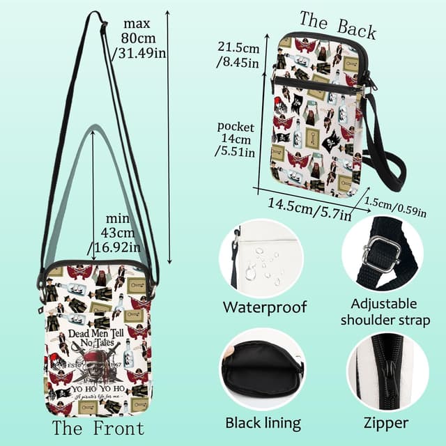 Detalle de LEVLO Jack Sparrow crossbody bag (Angelica & Jack fans gift) – canvas pirate shoulder bag