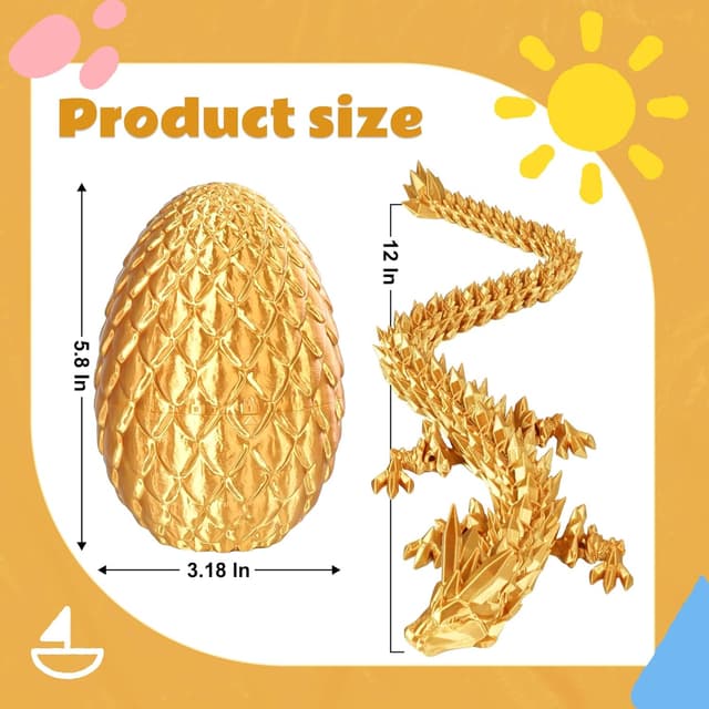 Detalle de Olee Odee Drachenei 3D-gedruckte Fidget-Spielzeuge – Gold, mit Schnappverschluss