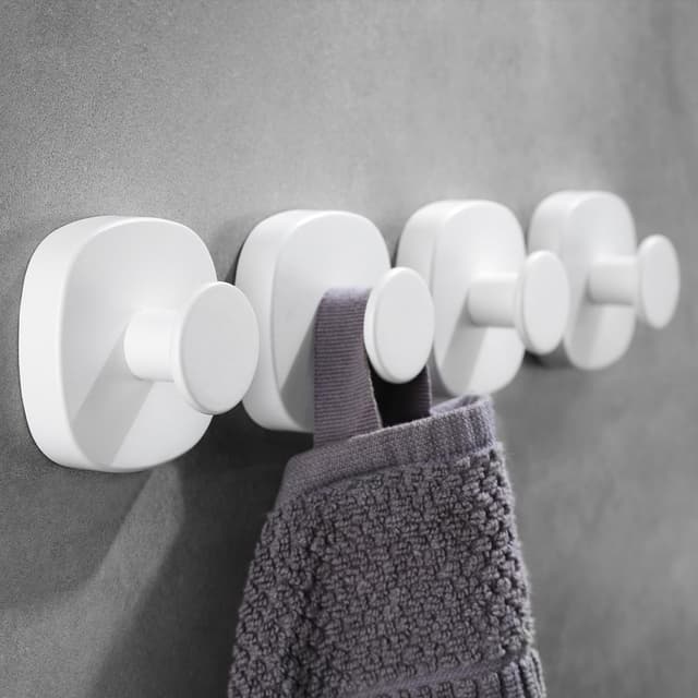 Detalle de ZUNTO 4 Pack Suction Cup Hooks (No Drilling) for Bathroom & Kitchen – White stainless steel towel holders