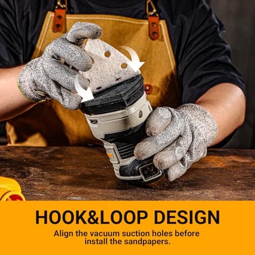 Detalle de DEKOPRO lijadora eléctrica para madera de 180W, orbital y 13000 RPM con colector de polvo y 15 lijas