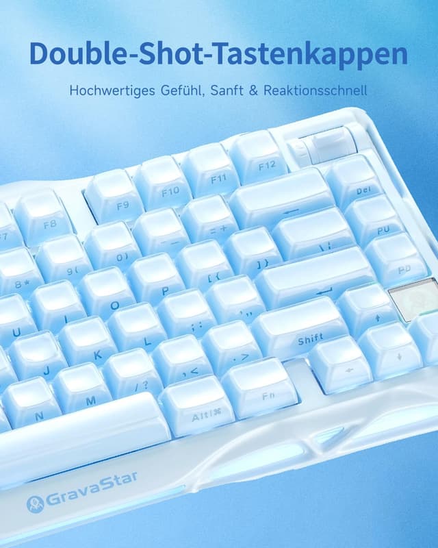 Detalle de GravaStar Mercury K1 75% Gaming-Tastatur (Aluminium, Hot-Swap, Lineare Schalter) – Eisblau