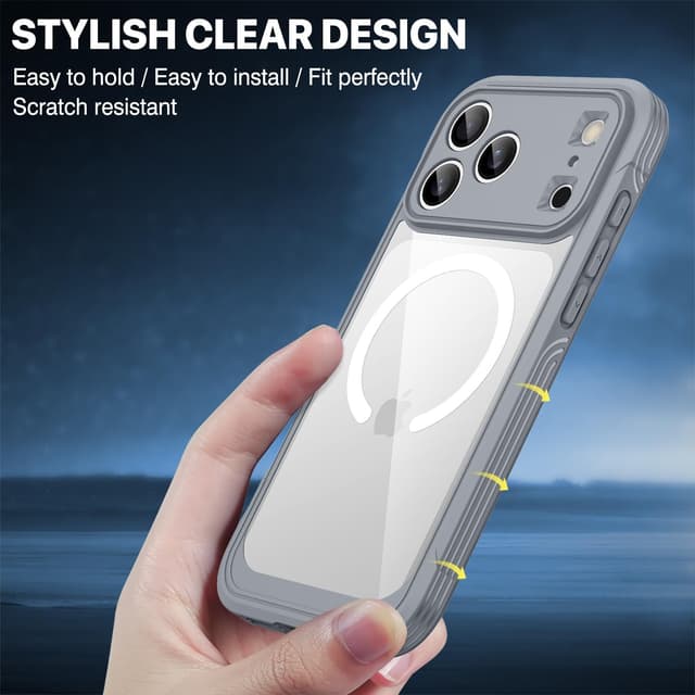 Thumbnail 6 de CENHUFO iPhone 17 Pro case with built-in 9H glass screen protector, full camera protection and MagSafe support (6.3 inch) - Gray