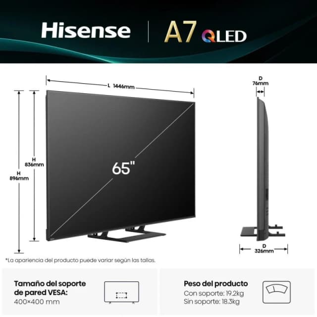 Detalle 2 de Hisense QLED 65A7Q Televisor 65" 4K con Dolby Vision Atmos