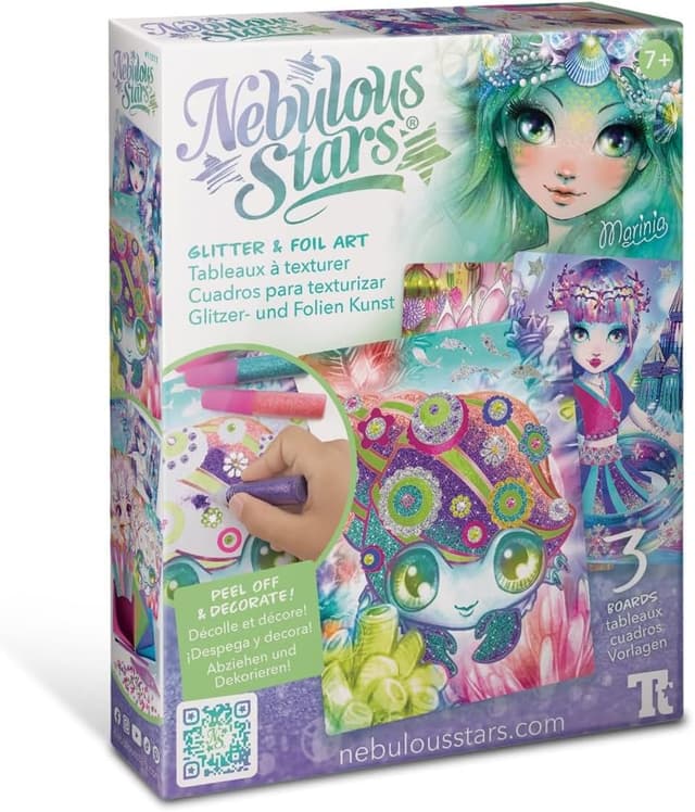 Detalle de Nebulous Stars Paillettes et Feuilles Métallisées « Foil Art » — kit de loisirs créatif Marinia (3 tableaux)