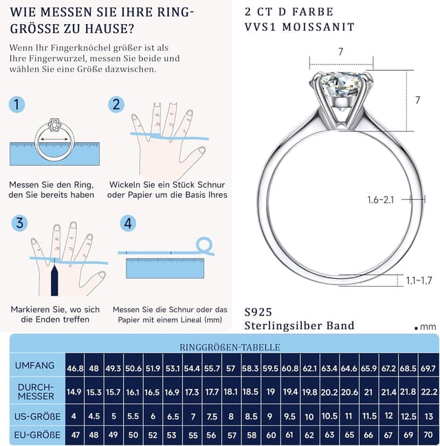 Thumbnail 5 de MomentWish Verlobungsring Moissanit 1 Karat đź’Ť