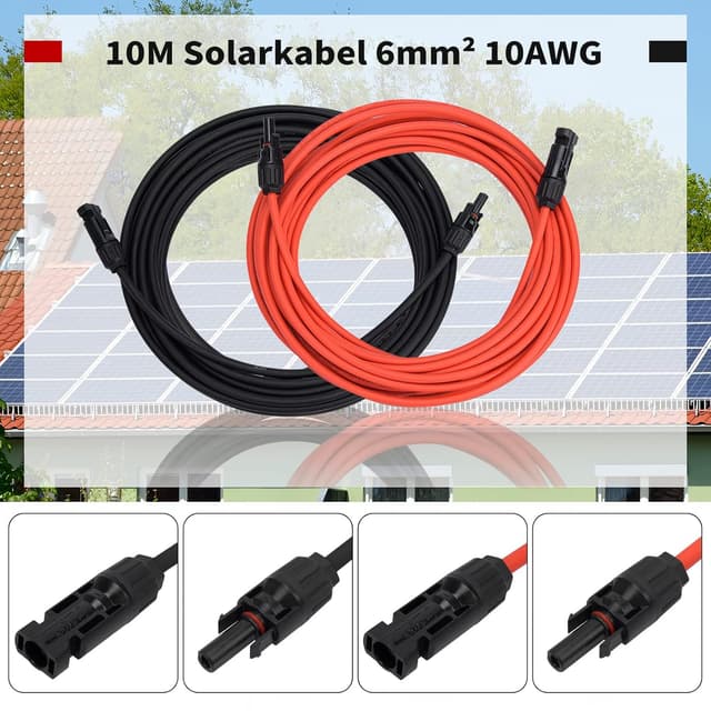 Detalle de Solarkabel 6mm² 10 m (2 Rollen) mit Solarsteckern – Solar-Verlängerungskabel für Balkonkraftwerk