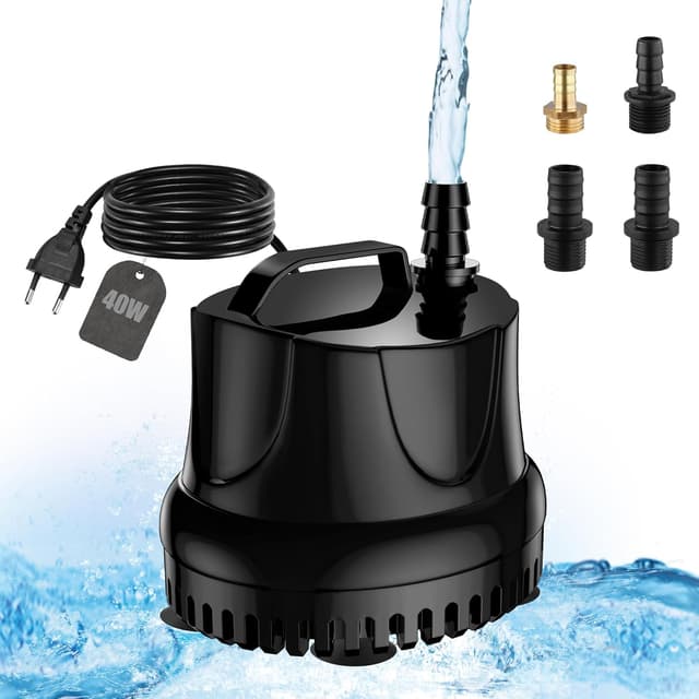 Detalle de Lnicez Aquarium Pumpe 40 W, 3.000 l/h Tauchpumpe mit 4 Düsen und 1,8 m Kabel