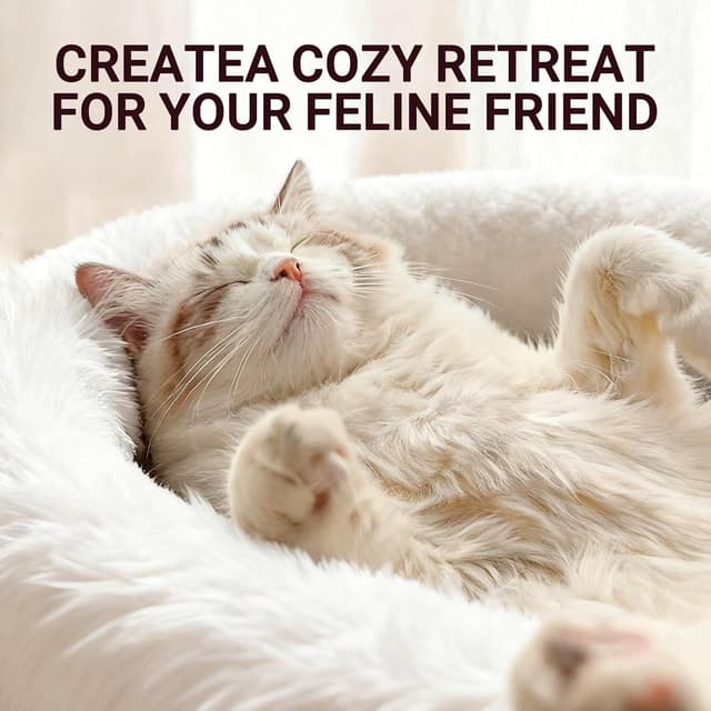 Thumbnail 6 de EDMIENS Small Cat Bed (45x45x16.5cm) – Round Donut Fluffy Pet Cushion, Machine Washable, Pink