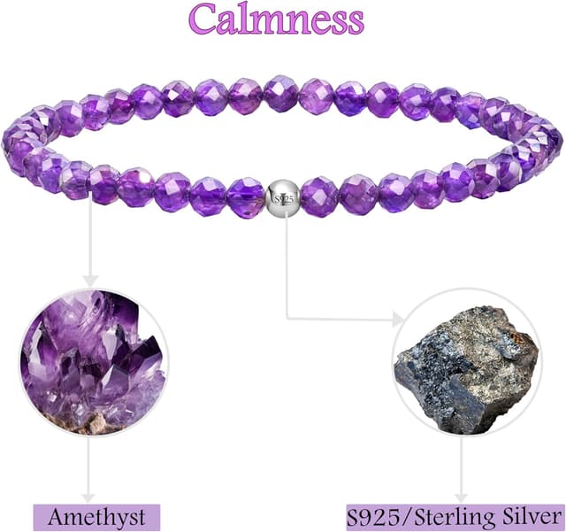 Detalle 2 de Farfume Edelstein-Perlenarmband mit Amethyst (4 mm) und Silber 925 – elastisch, natursteinbasiert