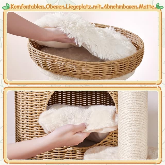 Detalle de Yaheetech Kratzbaum Rattan Kletterbaum für große Katzen bis 10 kg – 91 cm mit großen Plattformen & Höhle