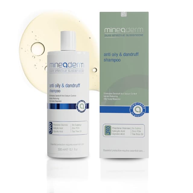 Detalle de Mineaderm Anti-Schuppen Shampoo für fettige Kopfhaut mit Piroctone Olamine, Salicylsäure & Teebaumöl – ohne Silikone (300 ml)