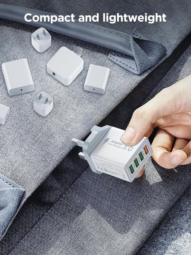 Detalle 2 de USB Plug Charger 4-Port 33W Quick Charge 3.0 wall adapter (UK) for iPhone, Samsung and other USB-A devices