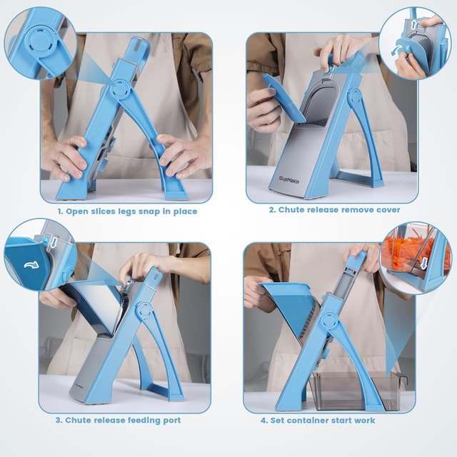Thumbnail 6 de SupMaKin Upgrade Safe Mandoline Slicer Plus (Blue) — Adjustable Vegetable Slicer & Chopper
