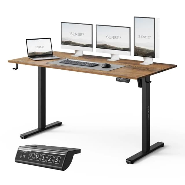 Detalle de sense7 NOJO Light escritorio regulable eléctrico 140x70 negro/marrón oscuro