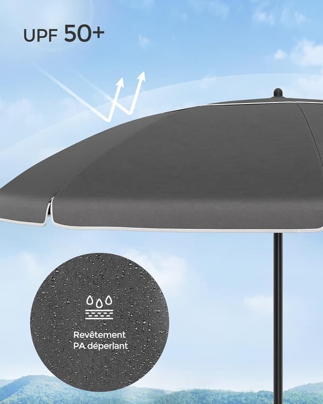 Detalle de SONGMICS Parasol de 200 cm UPF 50+, inclinable 30° et hauteur réglable (sans base) GPU065G01