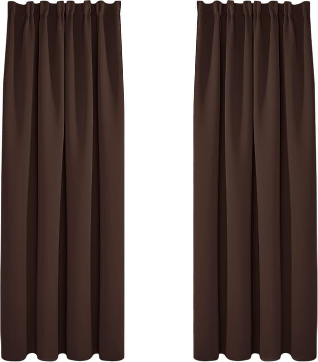Detalle de Deconovo Blickdichte Verdunkelungsvorhänge mit Kräuselband (2er-Set) 200x140 cm, Dunkelbraun
