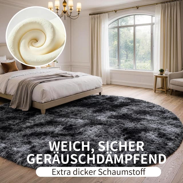Thumbnail 6 de VOFUSHON Hochflor-Teppich rund 150 cm dunkelgrau, waschbar & rutschhemmend